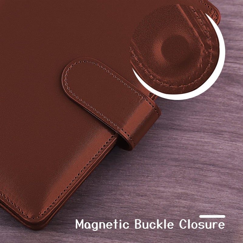 Antner A6 Binder 6 Ring Refillable Notebook Budget Planner for A6 Filler Paper, PU Leather Loose Leaf Personal Planner Wallet Money Organizer Cash Stuffing Binder with Magnetic Buckle Closure, Brown - Image 4